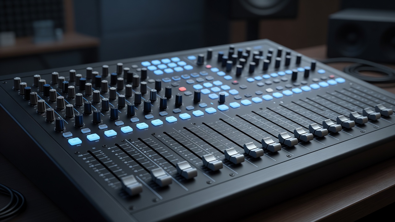 Audio control surface with faders used for balancing multiple sound layers